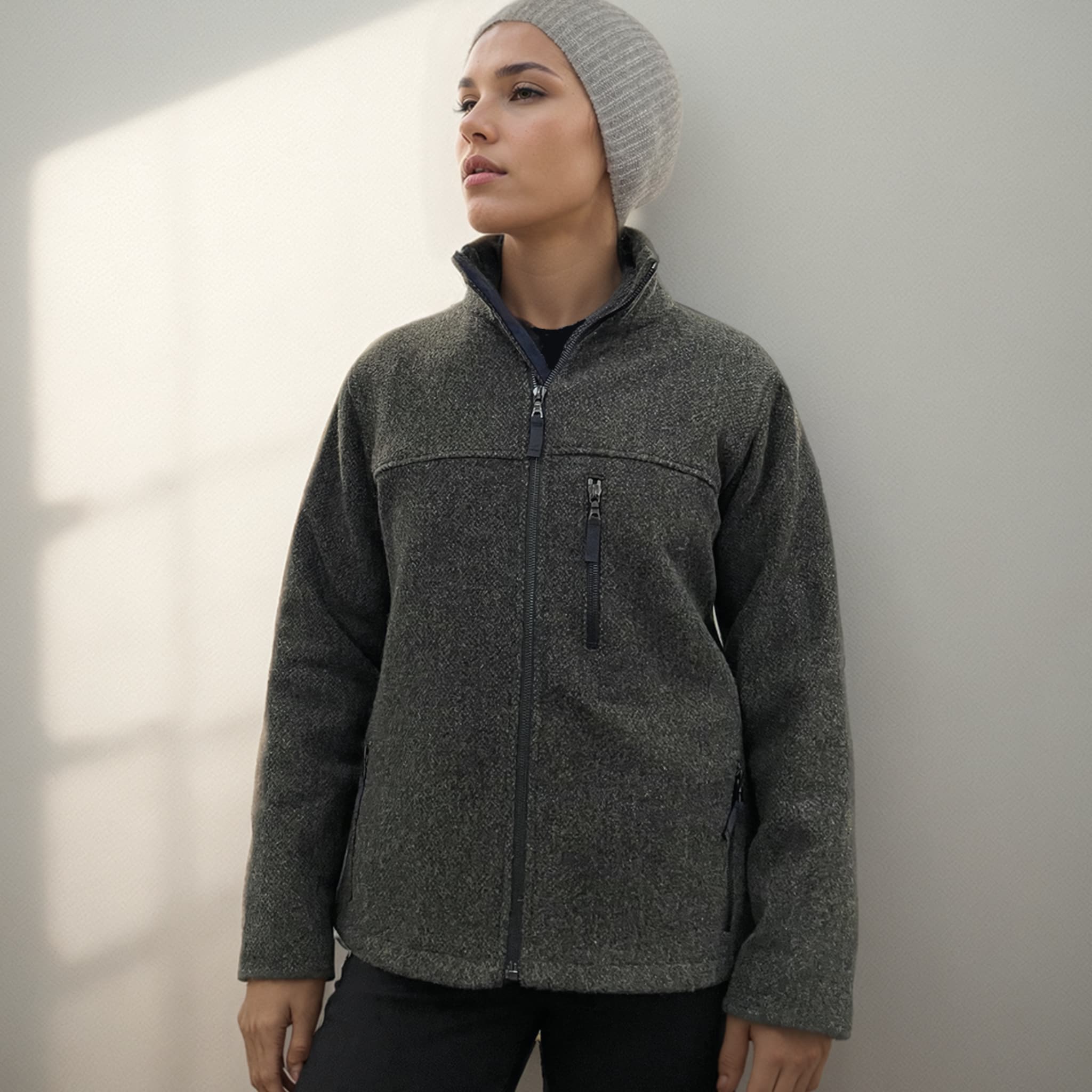 Hooded wool fleece jacket made from pure organic merino wool 54532