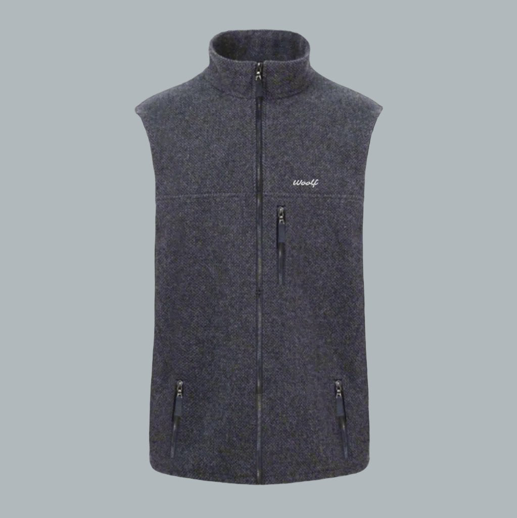 Men's PureFleece 100% Merino Fleece mid layer Gilet Vest . Created with our unique weave for superior performance over knitted merino fleece tops.