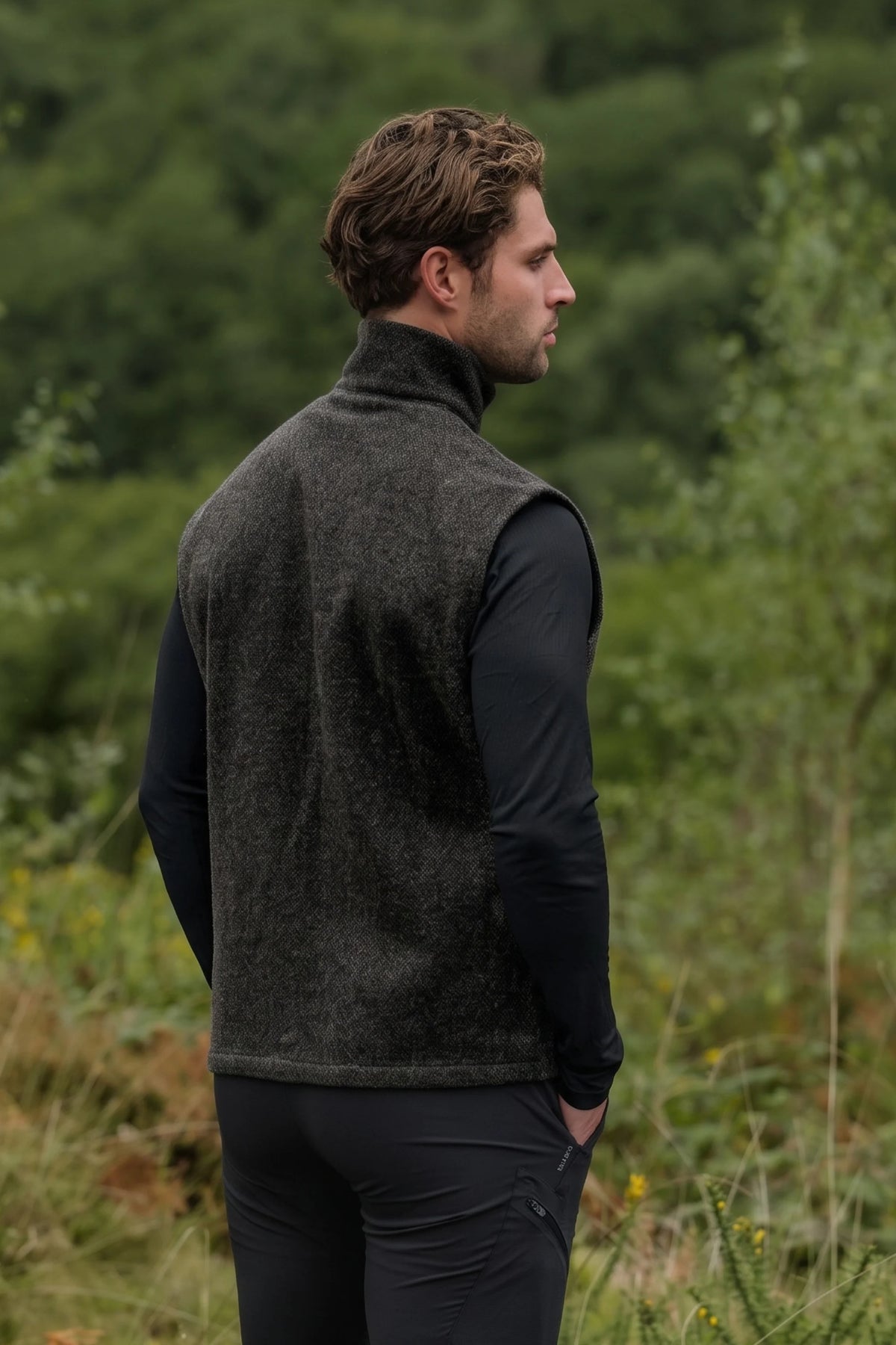 Moss Green men’s wool gilet rear