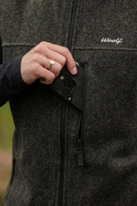 Moss Green men’s wool gilet with chest pocket