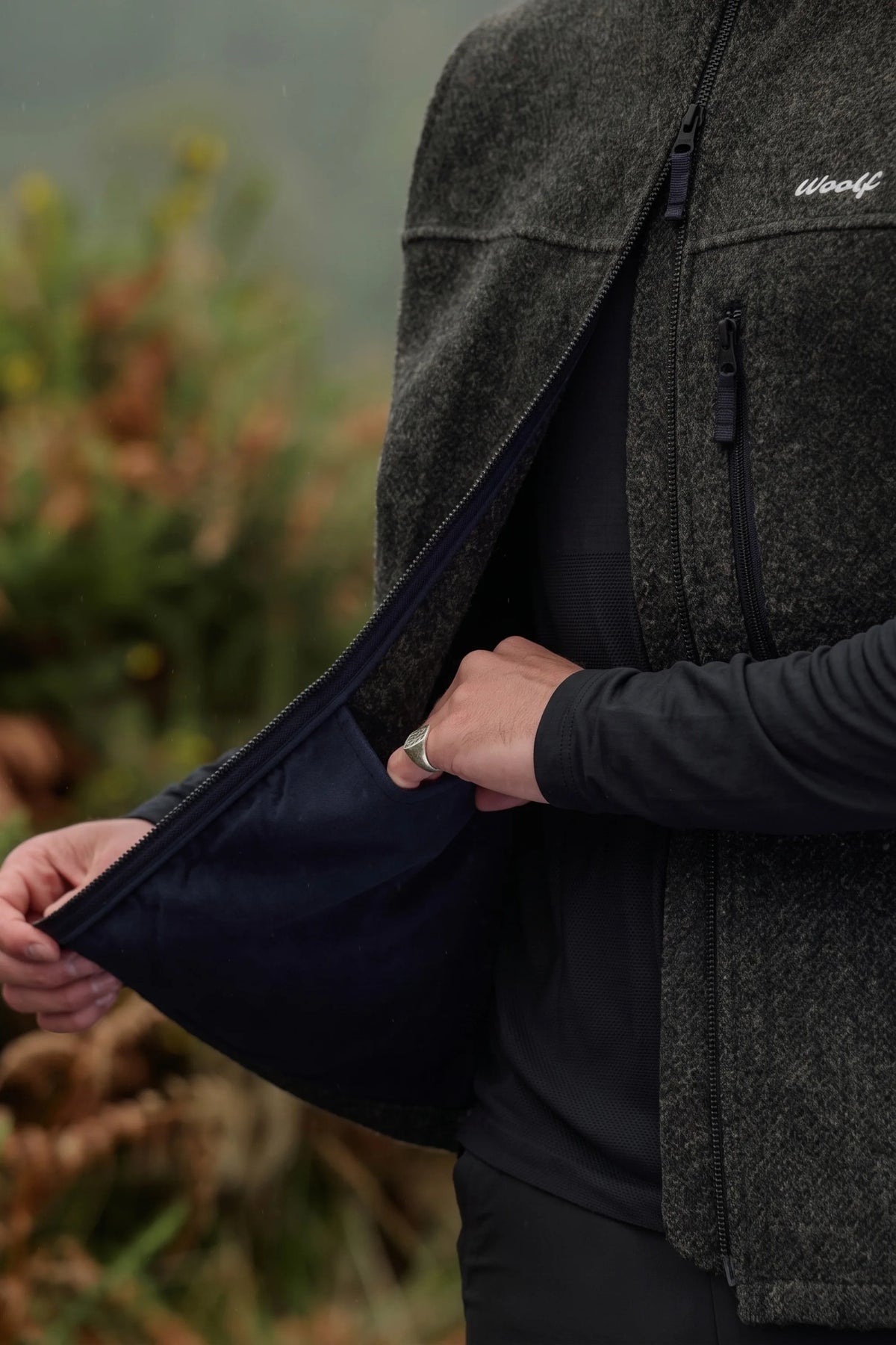 Moss Green men’s wool gilet with  stash pockets