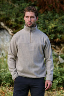 Men’s merino wool quarter zip fleece in Limestone