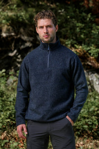 Men’s merino wool quarter zip fleece in  Loch blue