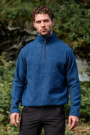 Men’s merino wool quarter zip fleece in River Blue front