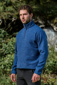 Men’s merino wool quarter zip fleece in River Blue