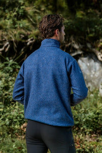 Men’s merino wool quarter zip fleece in River Blue rear