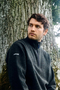 Men’s merino wool quarter zip fleece in moss green