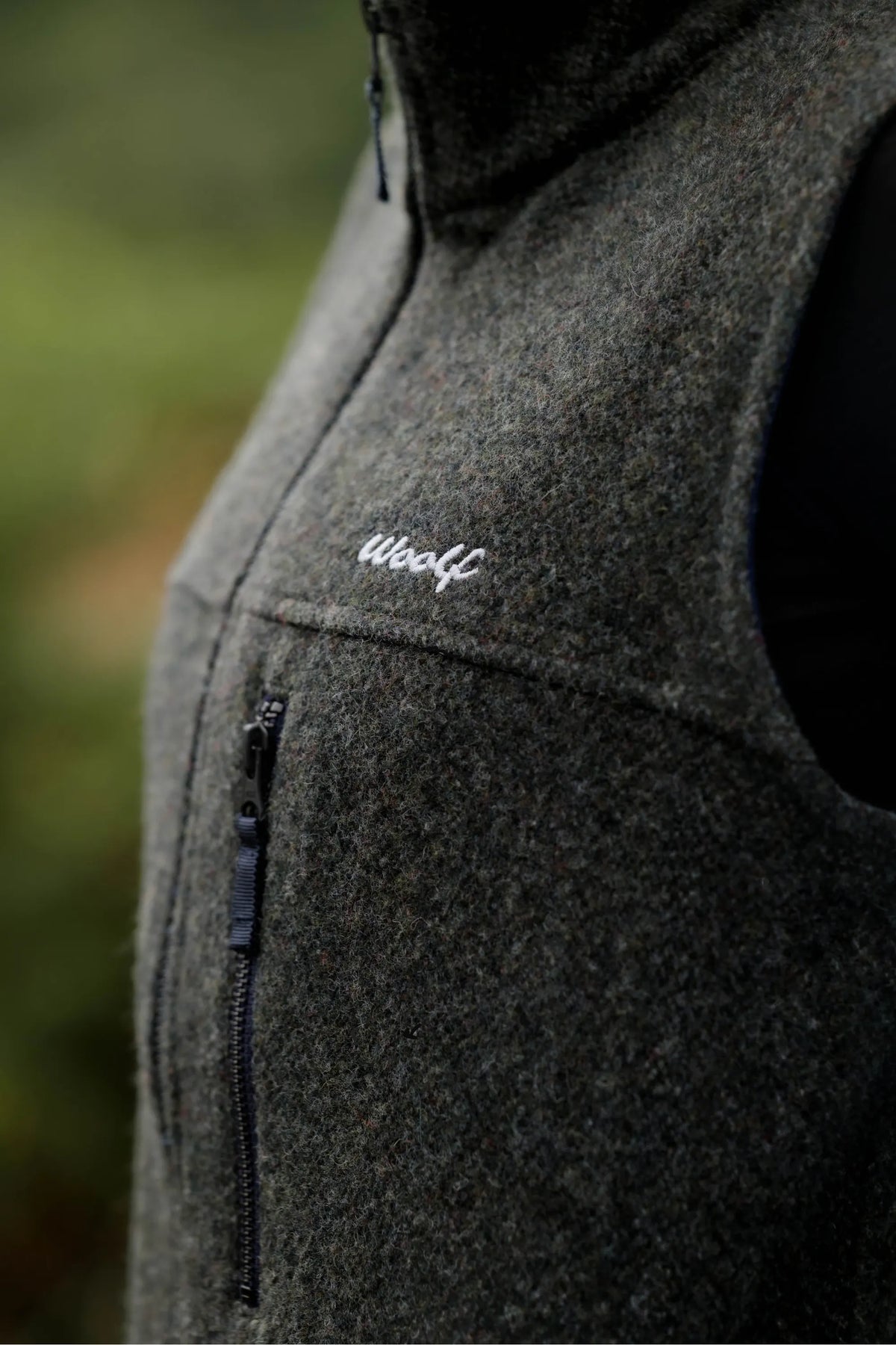Women’s wool gilet in Moss green embroidered logo