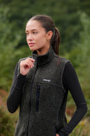 Women’s wool gilet in Moss green close up