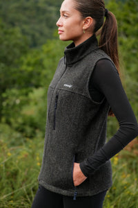 Women’s wool gilet in  Moss Green side close