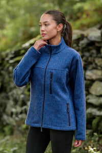 Women’s Merino wool fleece jacket in River Blue Side View