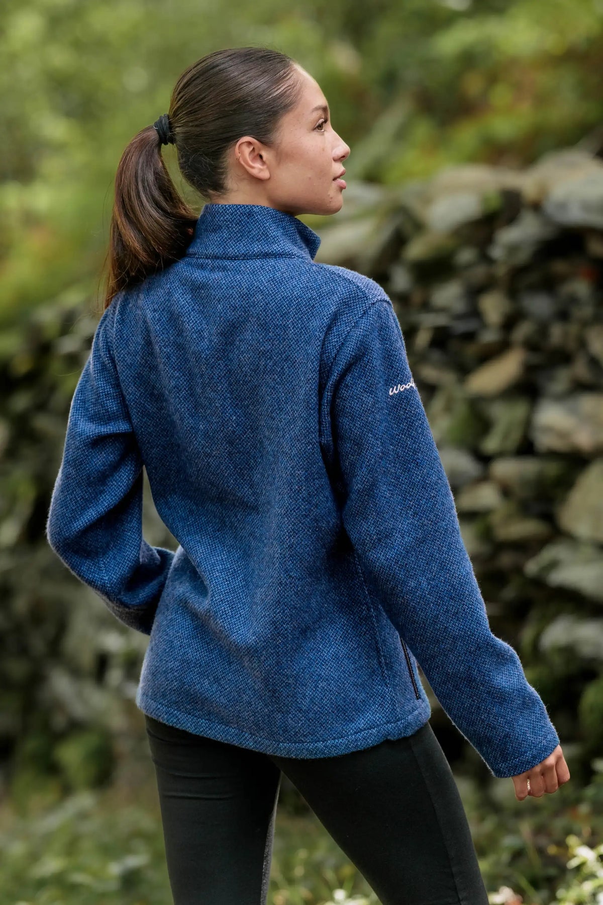 Women’s Merino wool fleece jacket in River Blue rear