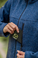 Women’s Merino wool fleece jacket in River Blue chest pocket