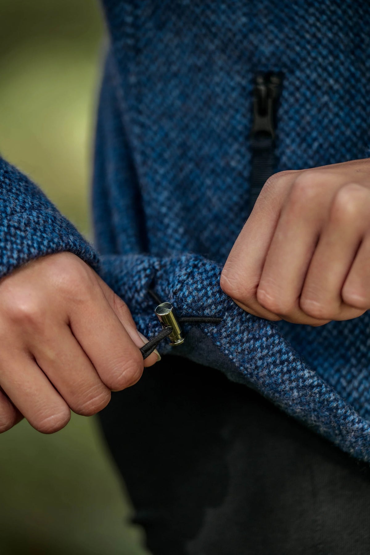 Women’s Merino wool fleece jacket in River Blue cinch cord