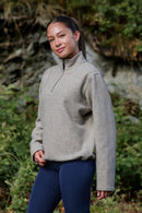 Limestone merino quarter zip fleece, side view