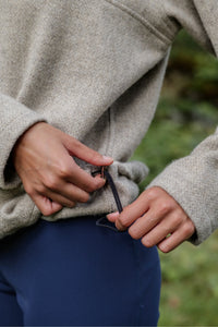 Limestone quarter zip fleece hem cinch cord and alloy toggle