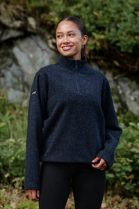 Women’s merino wool quarter zip fleece in Loch Blue