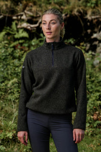Women’s merino wool quarter zip fleece in Moss Green