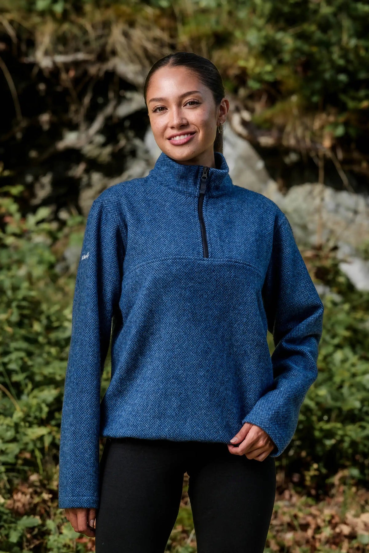 Women’s merino wool quarter zip fleece in River Blue