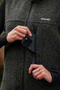 Women’s wool gilet in Moss green chest pocket